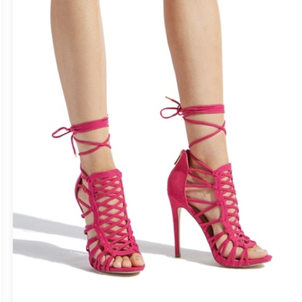 Shoe Dazzle Pink Stiletto Heels with Lace-Up Design